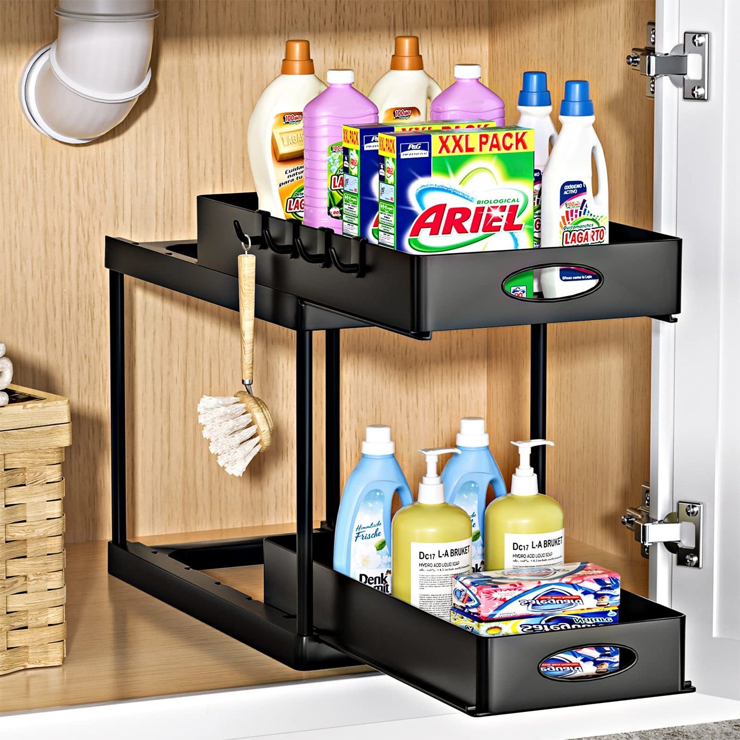 Dual Sliding Under Sink Organizer – Pull-Out Storage Rack for Kitchen & Bathroom