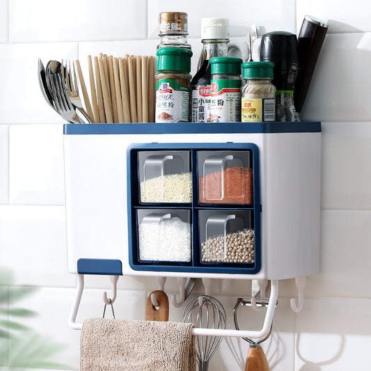 No-Drill Wall Mounted Kitchen Organizer – Multi-Function Spice & Utensil Rack