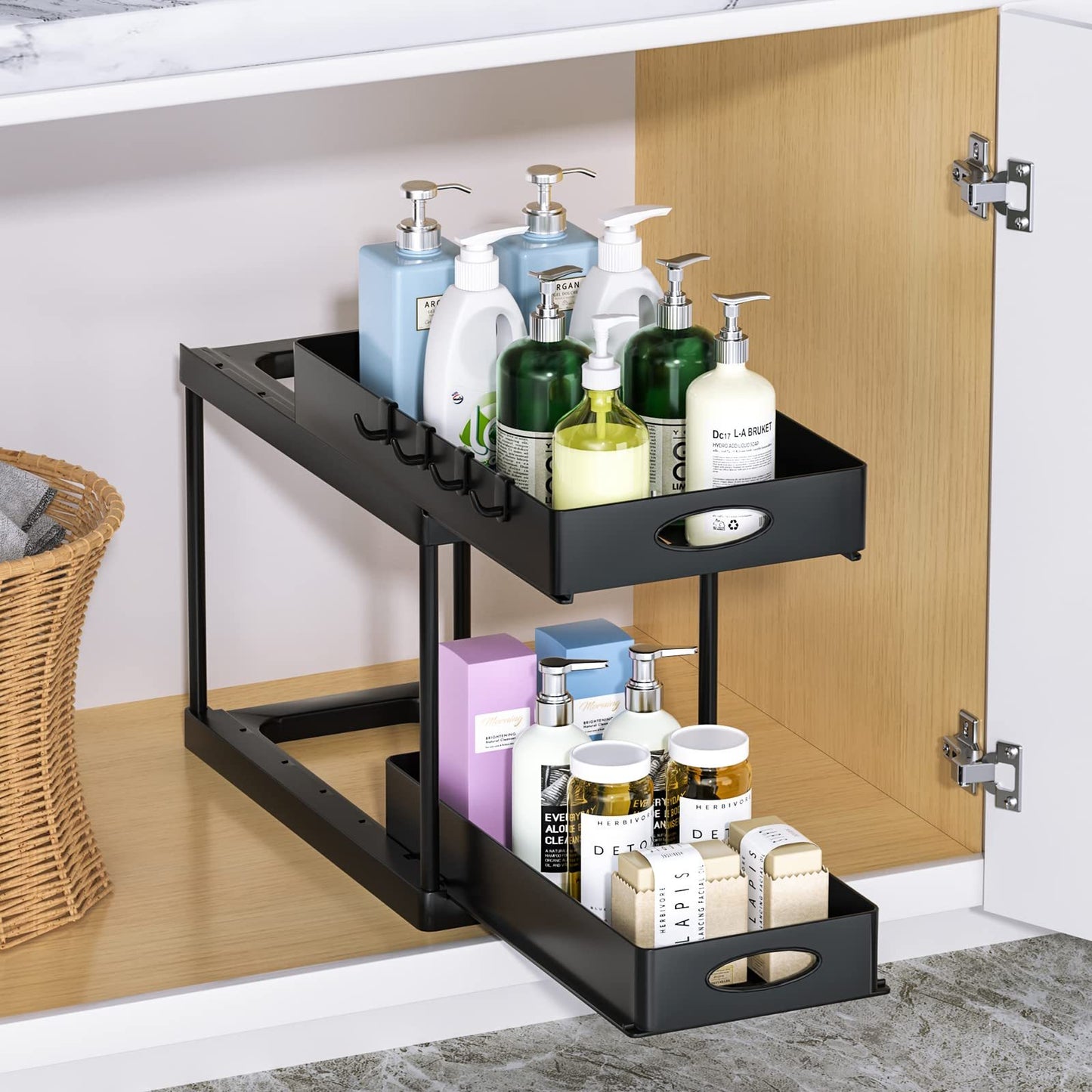 Dual Sliding Under Sink Organizer – Pull-Out Storage Rack for Kitchen & Bathroom