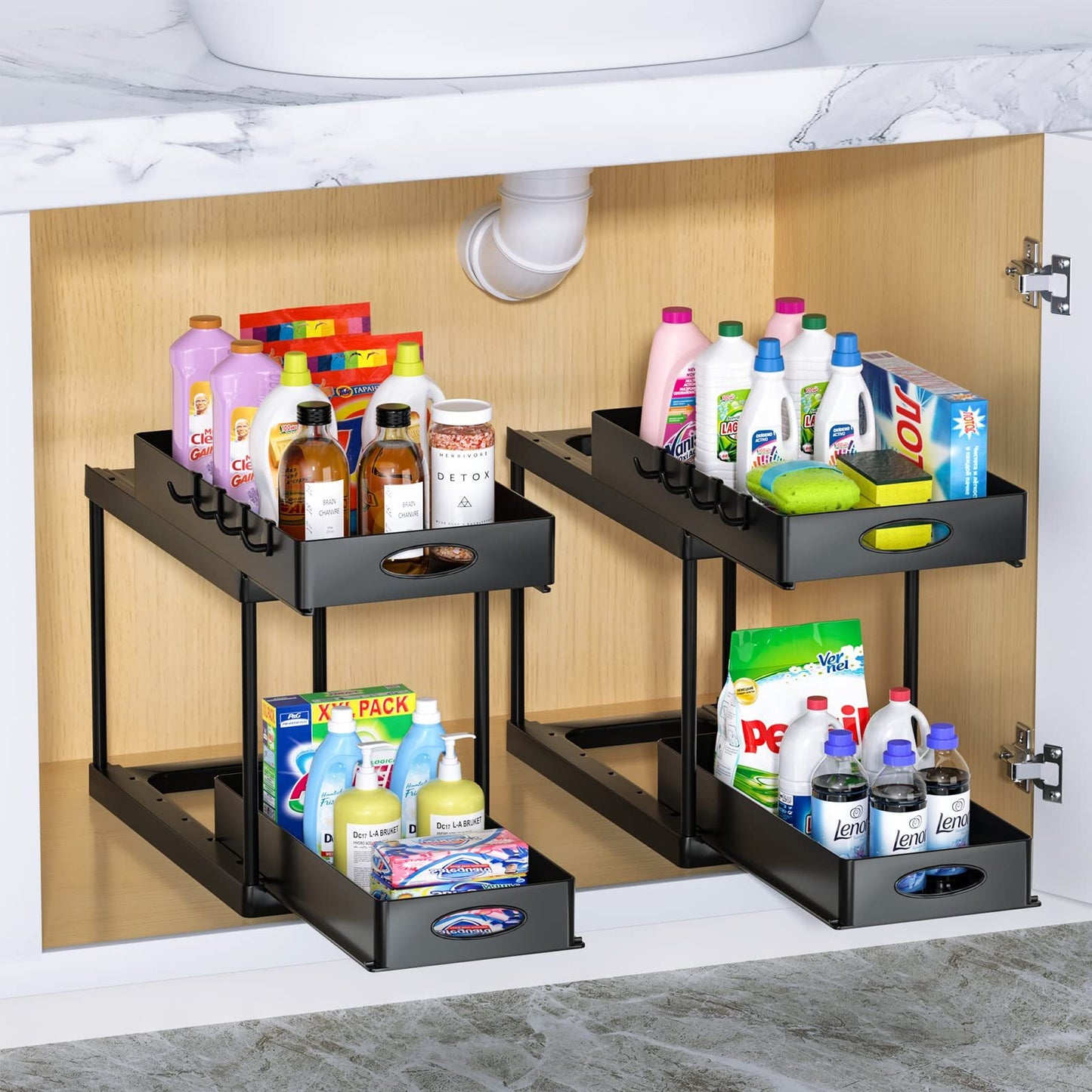 Dual Sliding Under Sink Organizer – Pull-Out Storage Rack for Kitchen & Bathroom