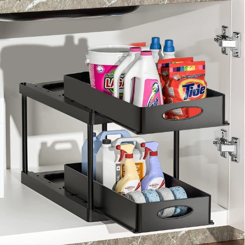 Dual Sliding Under Sink Organizer – Pull-Out Storage Rack for Kitchen & Bathroom