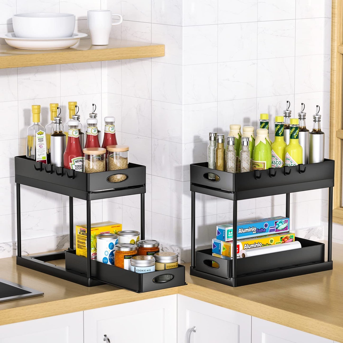 Dual Sliding Under Sink Organizer – Pull-Out Storage Rack for Kitchen & Bathroom