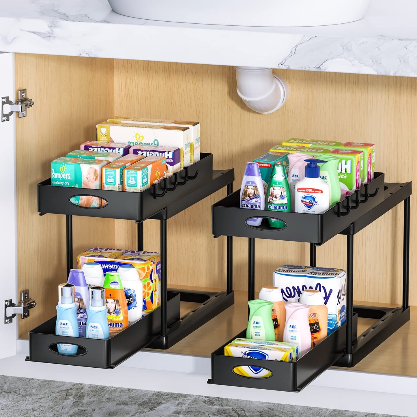 Dual Sliding Under Sink Organizer – Pull-Out Storage Rack for Kitchen & Bathroom